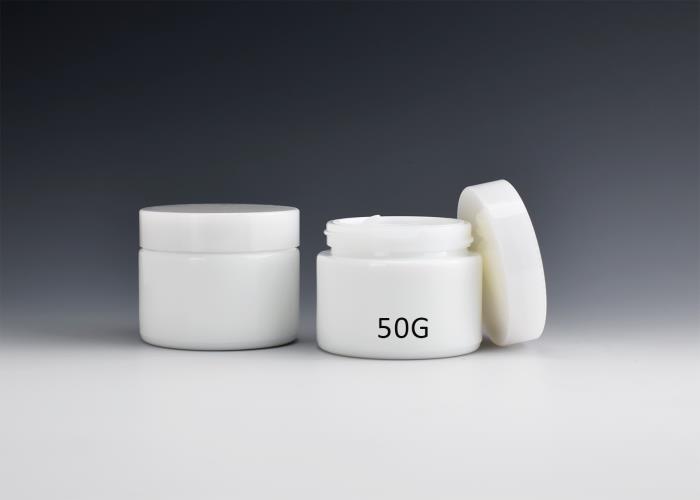 JG-AQ50W, 50ml Cylinder Round Opaque White Glass Cosmetic Jar with Lid